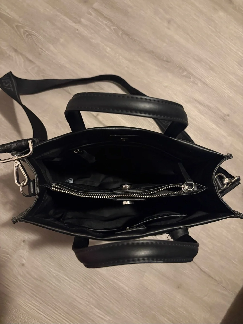 Nine West Black Monogrammed Leatherette Messenger Tote